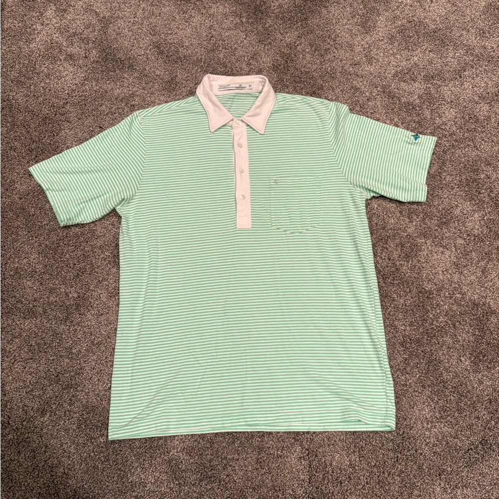 Men's Criquet Green Striped Polo Shirt